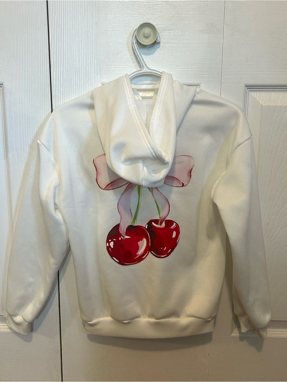White Kids Hoodie with Cherry Graphic
